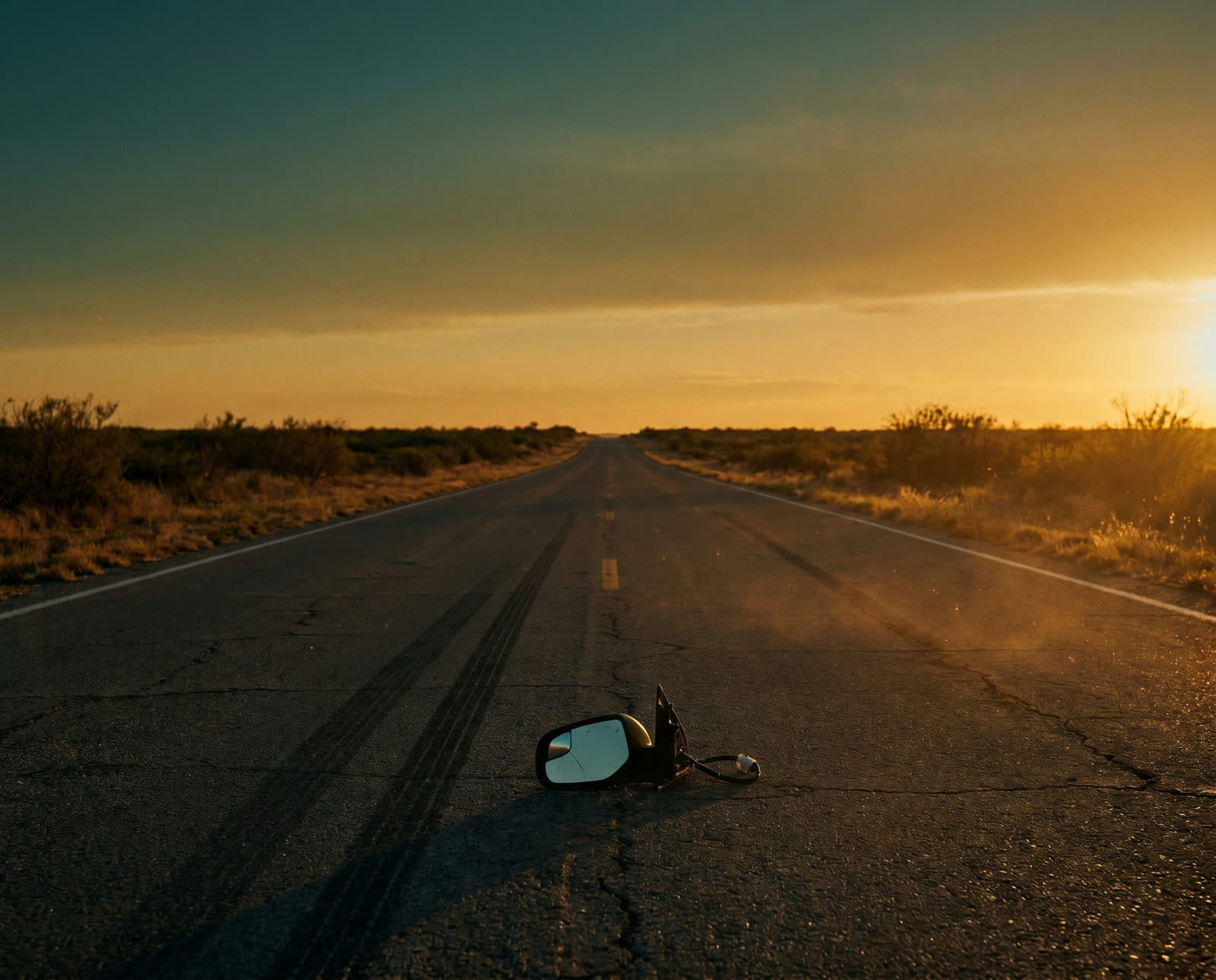 Damaged car after a crash on a Texas road / Carro dañado después de un choque en una carretera de Texas