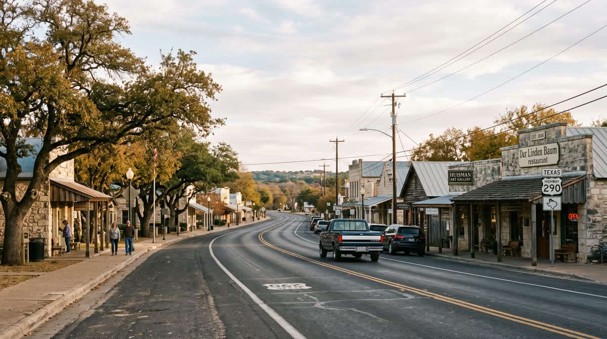 US-90 highway passing through Castroville, Texas