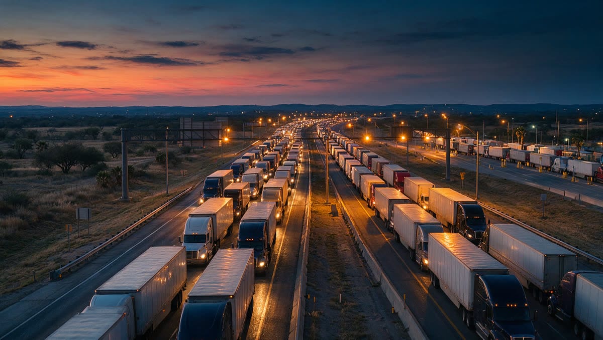 Freight trucks on Interstate 35 near Cotulla, Texas